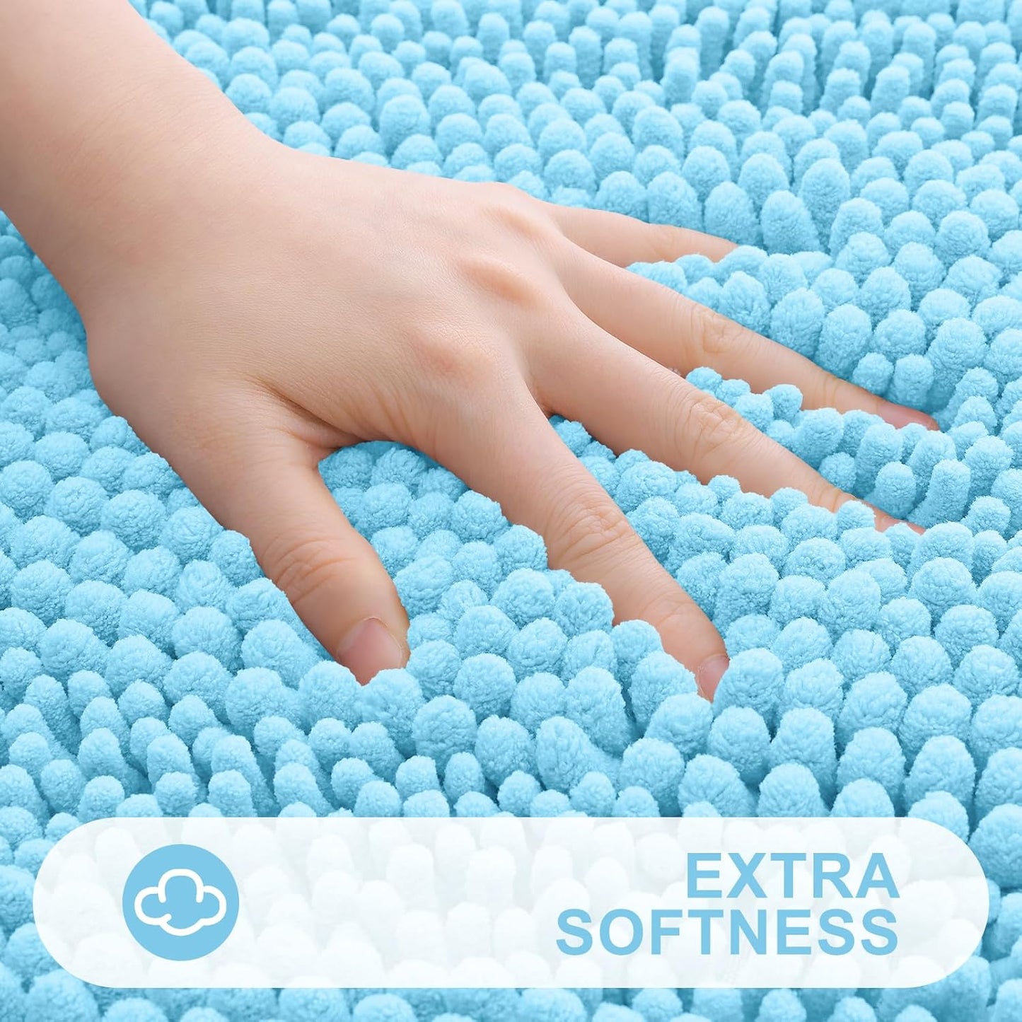 Grandaily Chenille Striped Bathroom Rugs 30x20, Extra Thick and Absorbent Bath Mats, Non-Slip Soft Plush Shaggy Shower Carpet, Machine Wash Dry, Bath Rug for Bathroom, (Medium, Blue)