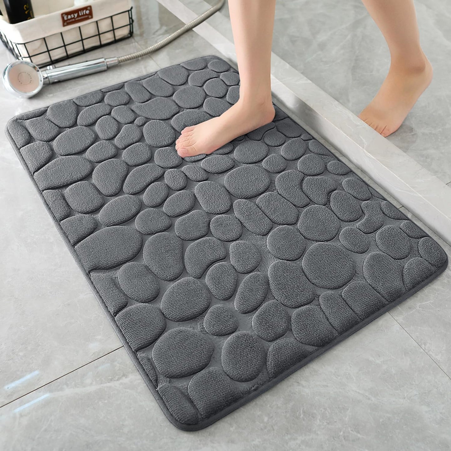 YIHOUSE Bathroom Mat Rug, Memory Foam Bath Mat, Non-Slip Bathroom Floor Mats, Cobblestone Bath Mats Absorbent Bath Rugs Washable Quick Dry (17x24,Dark Gray)