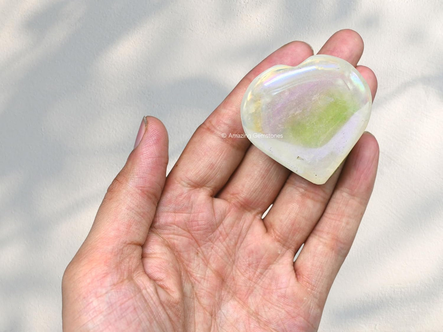 Amazing Gemstone Angel Aura Quartz Crystal Heart Palm Stone - Pocket Massage Worry Stone for Natural Body Chakra Balancing, Reiki Healing and Crystal Grid