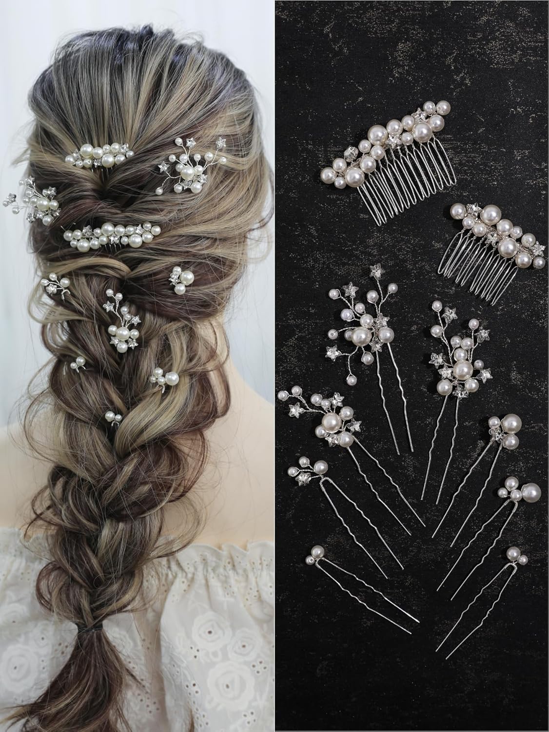 Pearl Bridal Hair Pins Wedding Hair Comb Bridal Hair Accessories for Wedding Brides Women Girls Star Shape