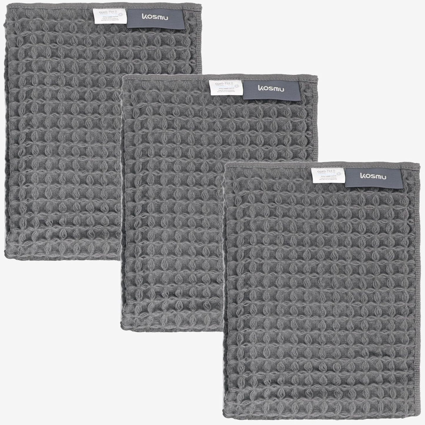 Luxury Japanese Cotton Silk Waffle Bath Towel | Plush, Absorbent, and Quick Dry (Smoke Grey, Hand Towel (3 Pack))