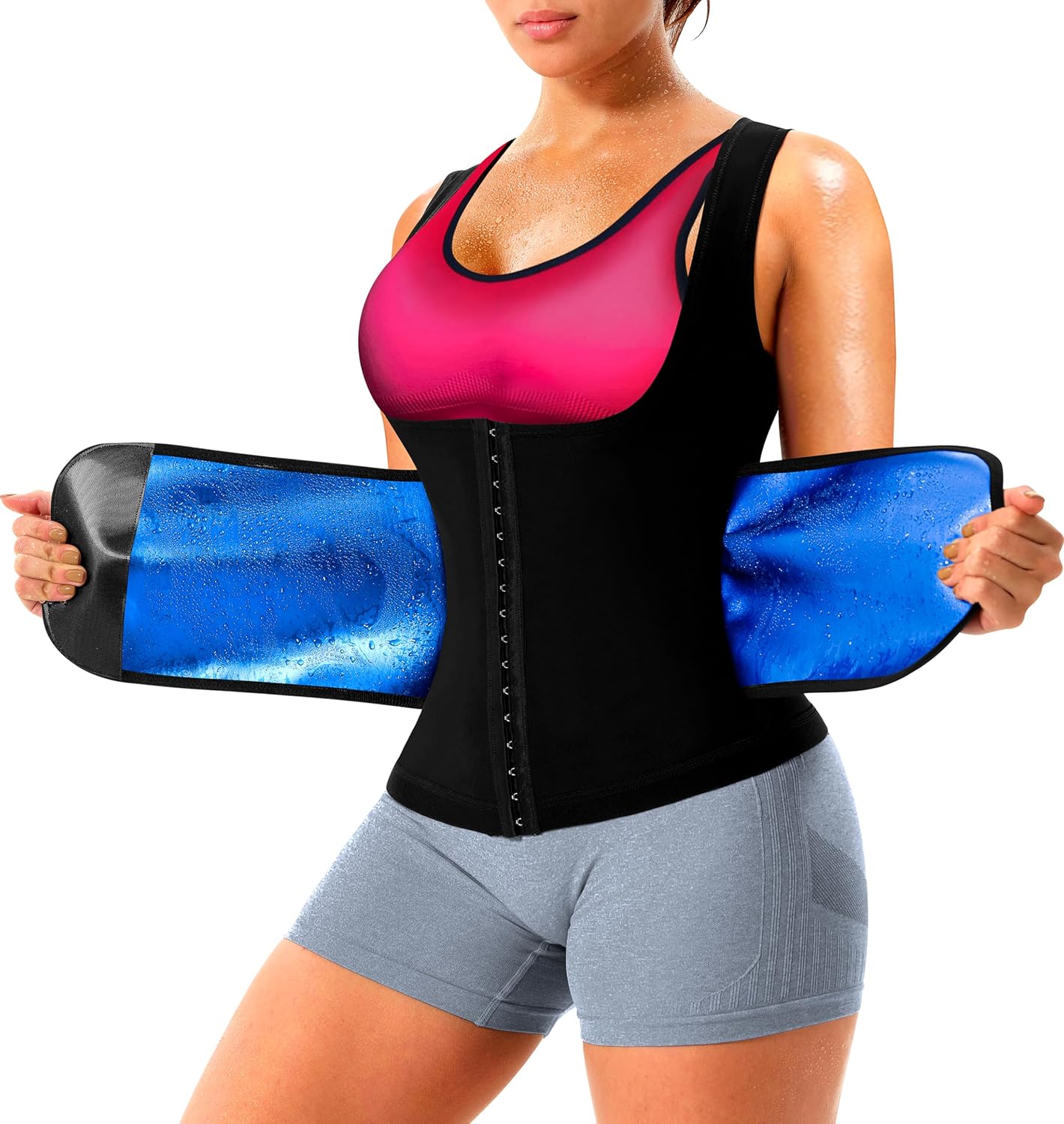 Sauna Suit for Women Slimming Shirt Sweat Vest Heat Trapping Tank Top Workout Shaperwear,Adjust Belt,Breathable Armpit