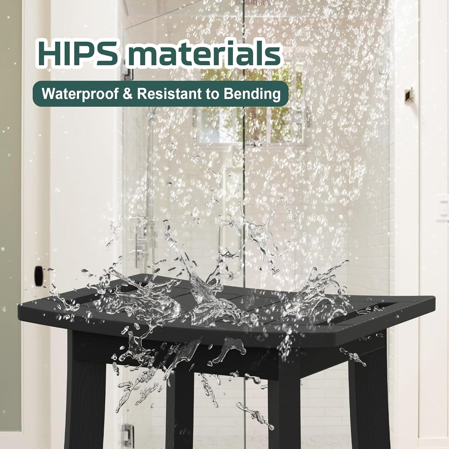 HIPS Shower Benches for Inside Shower, Waterproof Shower Stool with Storage Shelf & Adjustable Feet, SPA Bathroom Seat Chair for Shaving Legs, Indoor or Outdoor Use, Black