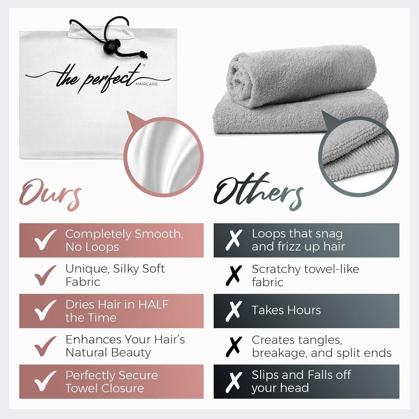 THE PERFECT HAIRCARE Microfiber Hair Large Towels Wrap for Women - Smooth as Silk - Anti-Frizz for Curly, Wavy, Straight Hair Girls - Plopping Essential - Easier to Use Than a T-Shirt - 2 Pack