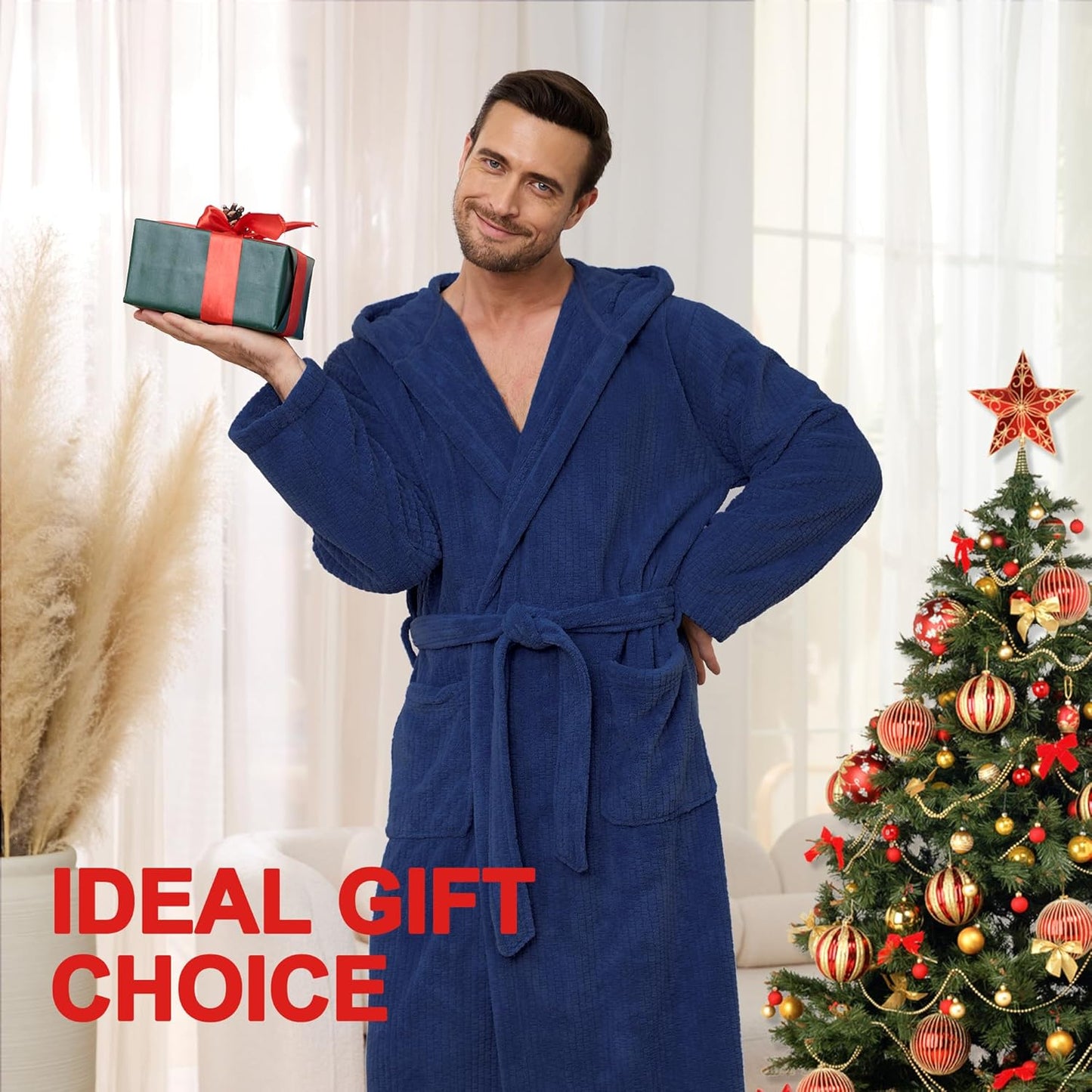 Men's Bathrobes with Hood, Soft Long Towel Robe for Men - Super Absorbent Quick Dry yet Warm