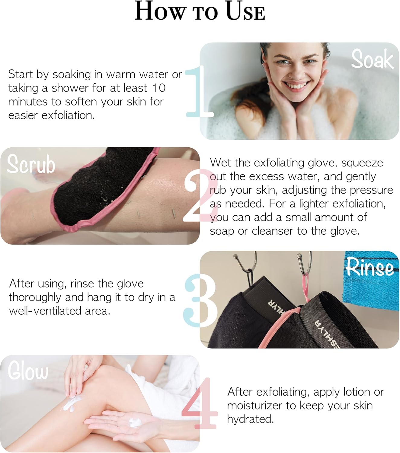 Exfoliating Gloves (3 Pcs) – Korean Body Scrubber Mitt for Shower & Bath, Deep Cleansing & Dead Skin Remover, Multi-Texture Exfoliator for Smooth & Glowing Skin