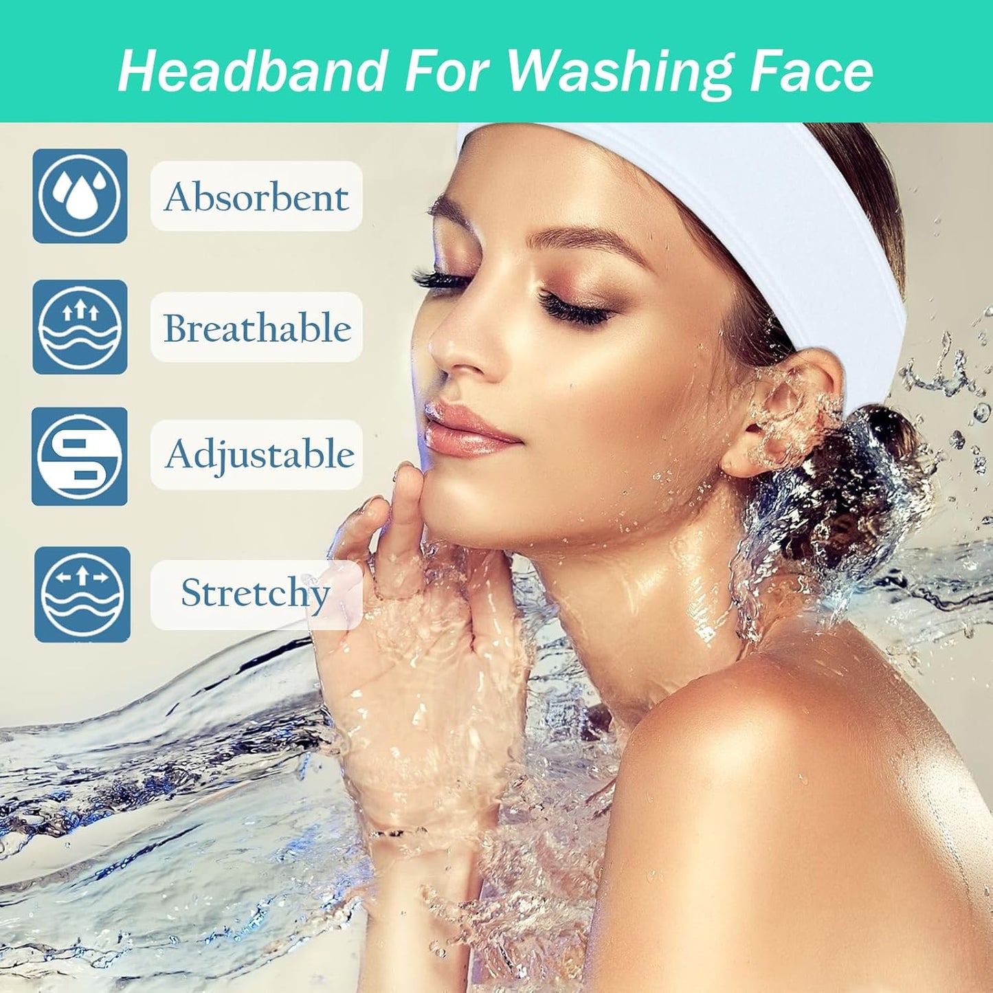3 Pack Facial Spa Headband for Women - Adjustable, Non-Slip Terry Cloth Headband for Washing Face, Makeup, and Shower - Soft and Stretchable Hair Wrap