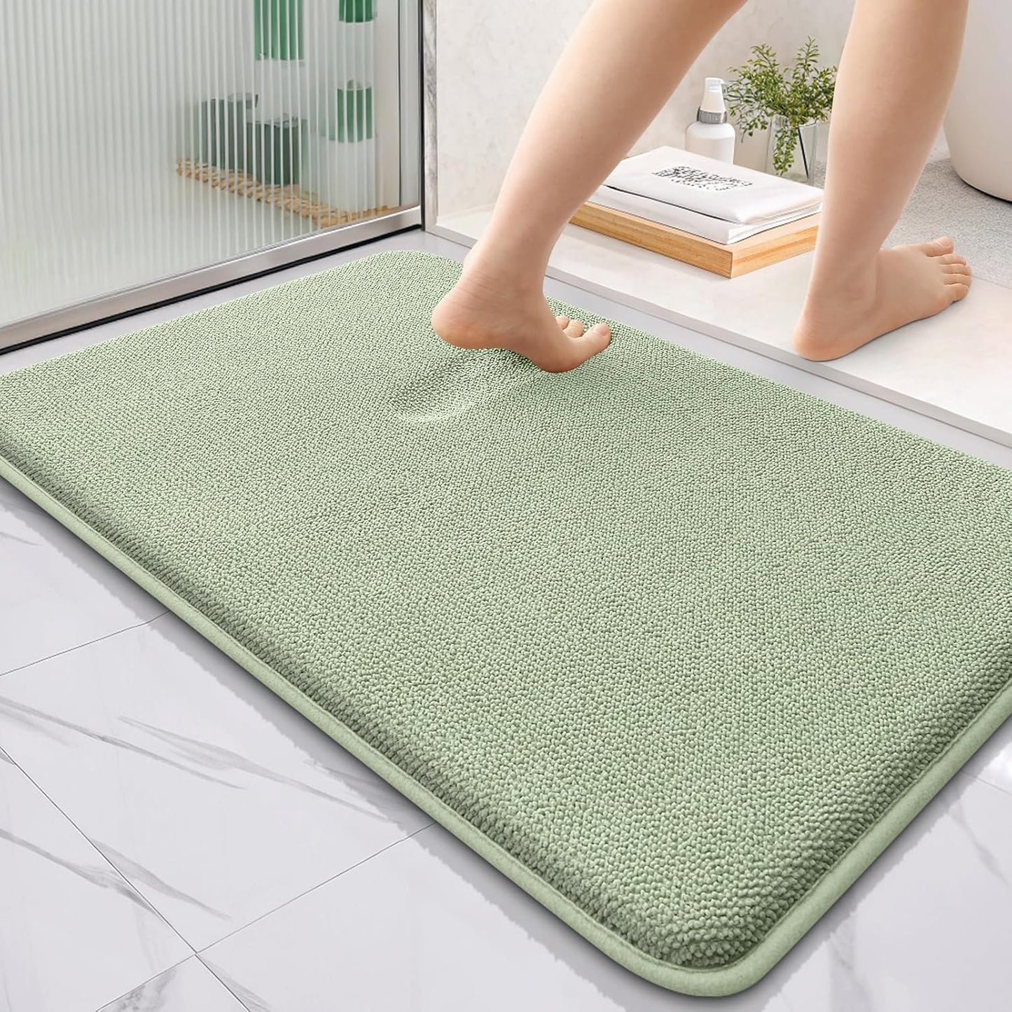 OLANLY Thick Memory Foam Bath Mat Rug 36x24, Extra Soft Absorbent Bathroom Rug, Quick Dry Bath Mats, Non-Slip, Machine Washable Carpet for Bathroom, Tub and Shower, Home Decor Accessories, Sage Green