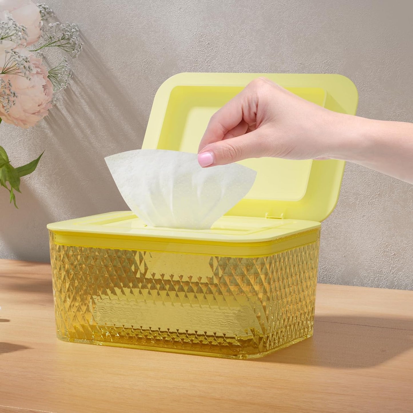Wipes Dispenser, One-Handed Operation Wipe Holder for Baby & Adult, Seal-Designed Wipes Container for Bathroom Keep Diaper Wipes Fresh (Yellow)