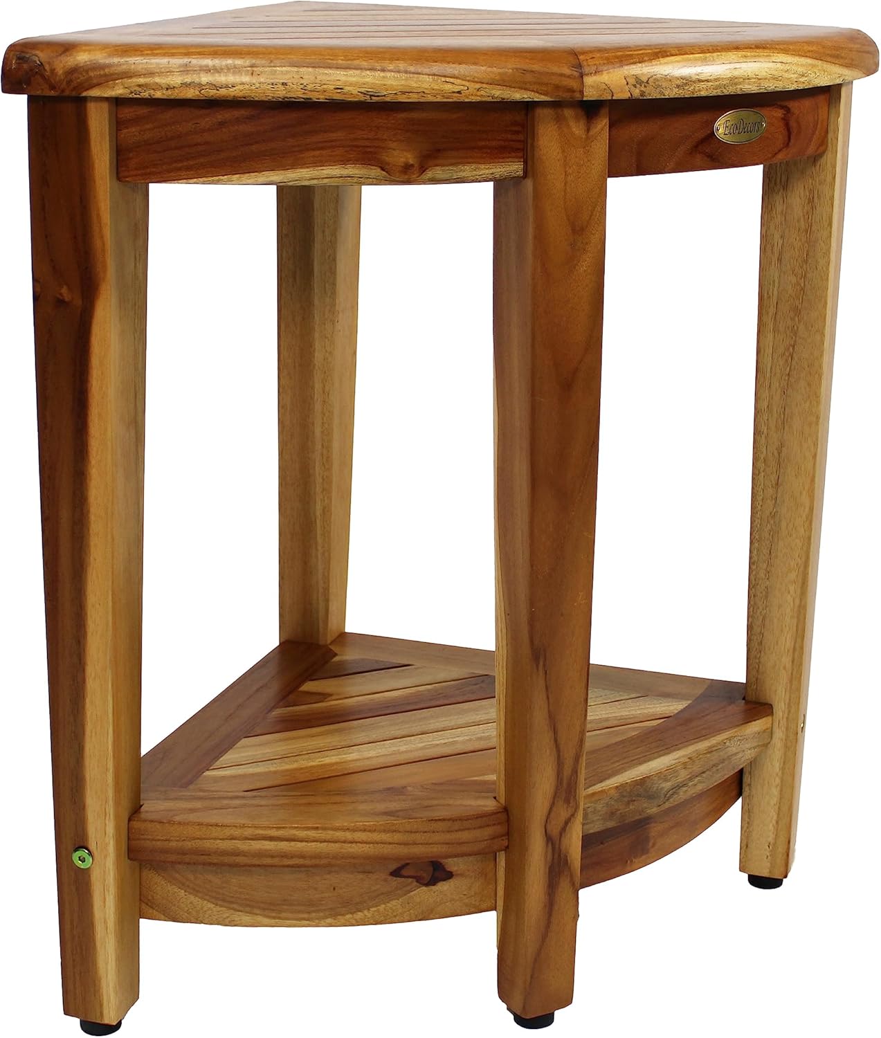EcoDecors 24" Extended Height Snazzy Corner Natural Color Waterproof Teak Wood Shower Bench Stool Seat Chair for Inside Shower Storage Shelf Provides Safety and Storage for Bathroom Accessories