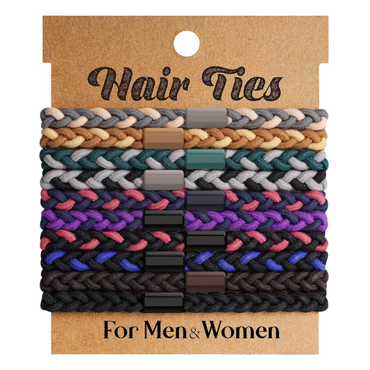 EasYoung 10pcs Braided Hair Ties for Thick, Curly Hair - No Crease Coils for Men's Buns & Women's Long Hair
