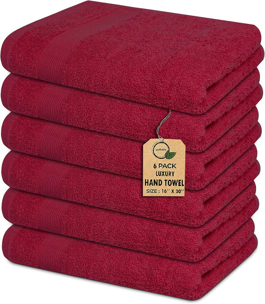 Premium Hand Towels Pack of 6 (16" x 30”) 100% Combed Ring Spun Cotton | Highly Absorbent Hand Towels Set | Ultra Soft for Home, Gym & Spa (Burgundy)