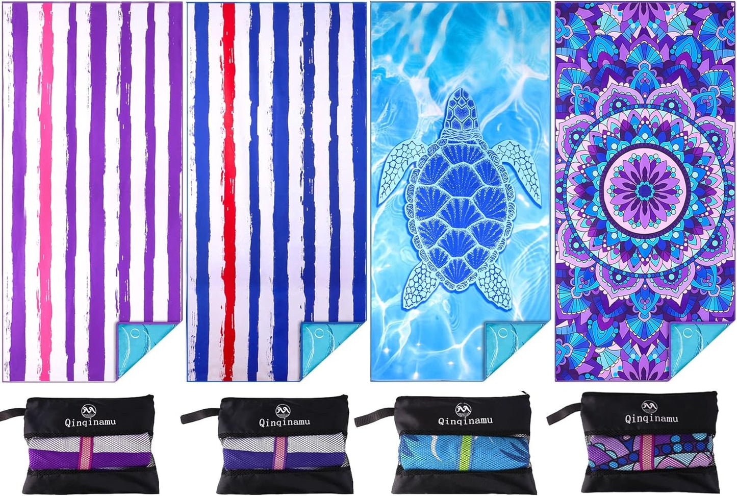 Microfiber Towel - Sand Free Absorbent Quick Dry for Pool, Swim, Camping, Sports, Beach, Backpacking, Yoga, Gym, Travel Towels XL 71x32 with Bag - Soft, Compact, Lightweight, Thin 4 Pack