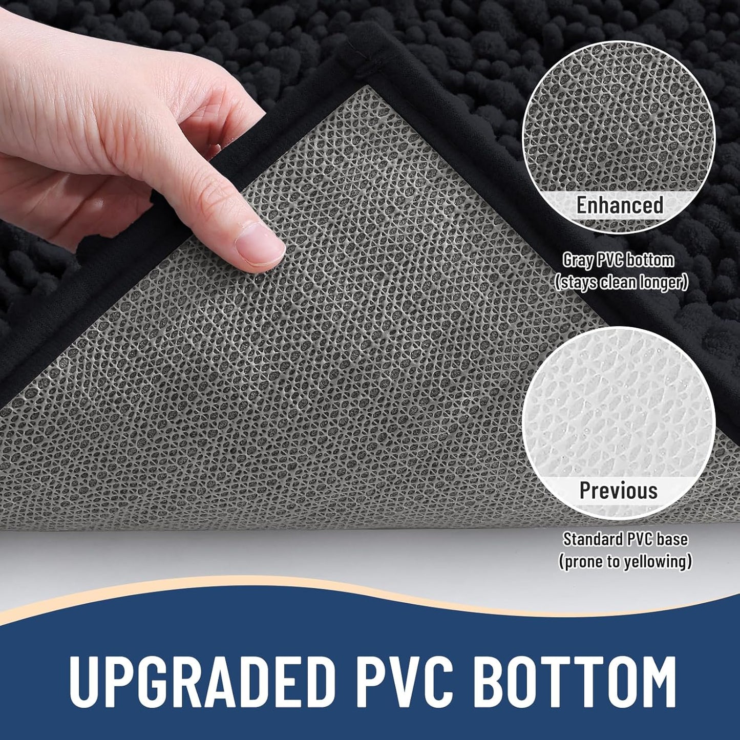 Arotive Luxury Chenille Bathroom Rug Mat, Extra Soft Thick Absorbent Shaggy Bath Rugs, Non-Slip Machine Wash Dry, Plush Bath Mats for Bathroom, Shower and Tub, 70x46, Black