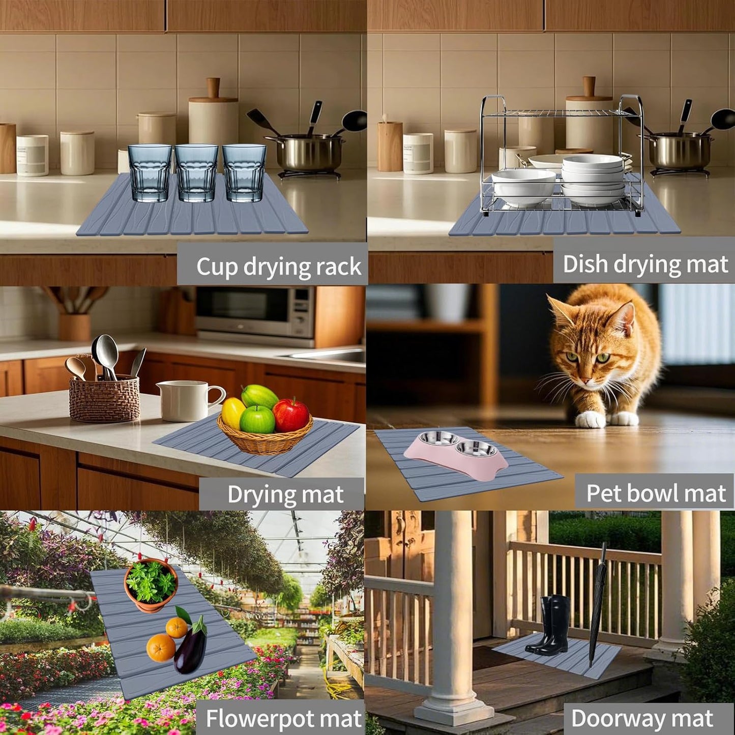 Dry Stone For Kitchen Sink and Collapsible Stone Mat Kitchen Drying Mat ,Foldable and Magical Mat Self Absorbing Mat For Efficient Kitchen Drying Rack,Dark Grey