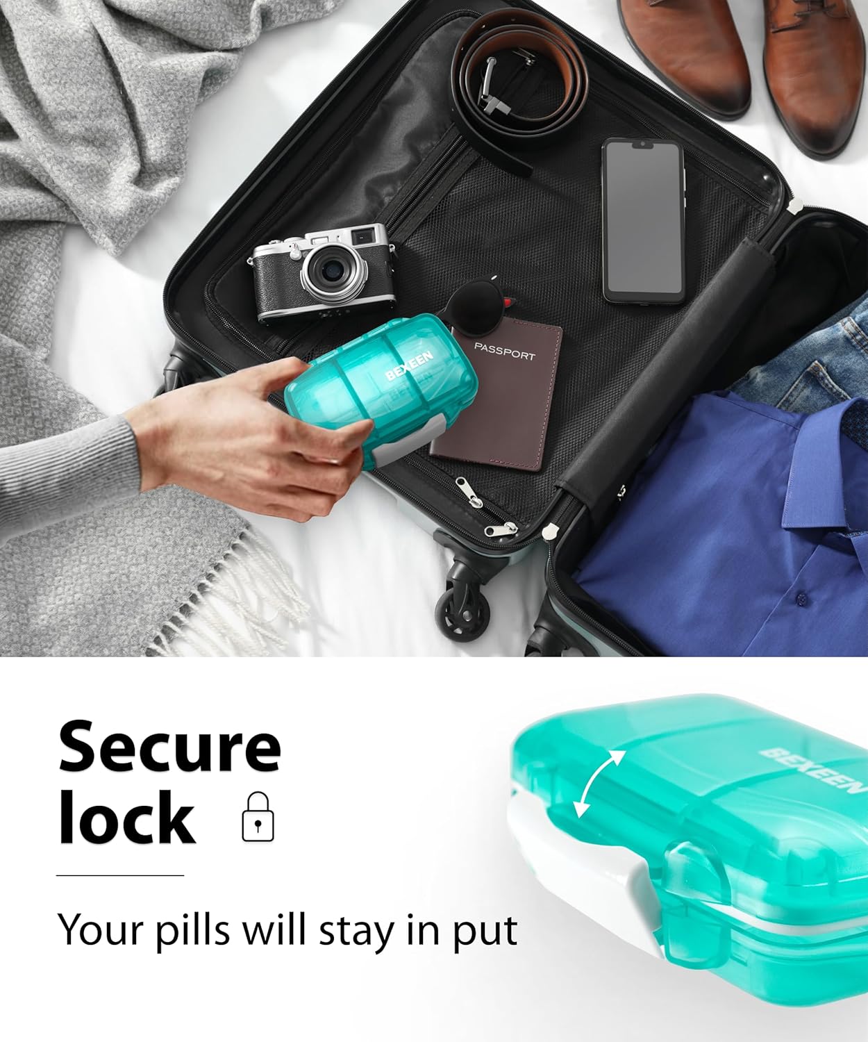 Travel Pill Organizer – Compact Medicine Kit for Purse, Portable Pharmacy Pill Box with Labels, Moisture-Proof Vitamin & Supplement Holder with 7 Secure Compartments for Home & Travel