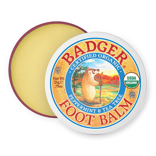 Badger Foot Balm, 100% Organic Foot Cream for Dry Cracked Heels and Feet, Fast Acting Foot Care for Women & Men, All-Natural Cracked Heel Treatment, .75 oz Tin