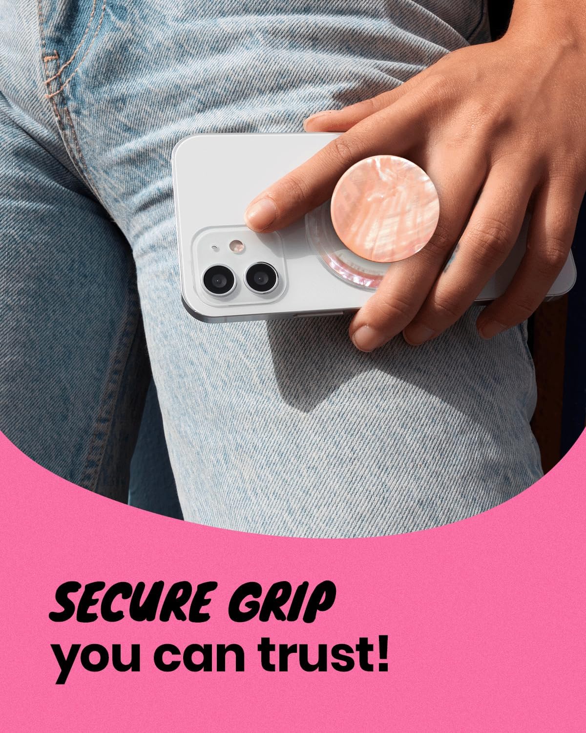 OnTheGrip Cute Natural Seashell Design Round Shape Collapsible Mobile Phone Grip Stand Holder for Smartphone Tablet Cell Phone Accessory (Peach)