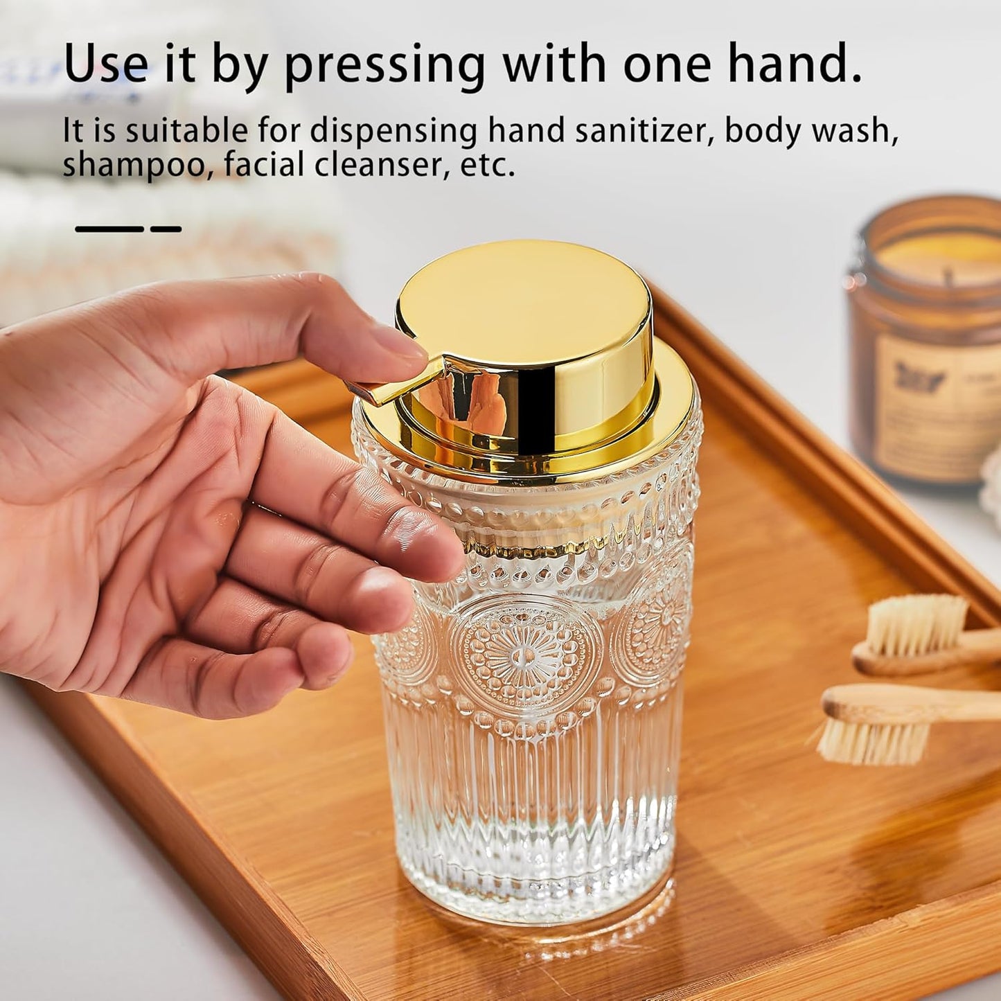 Foaming Hand Soap Dispenser, Glass Foam Soap Holder, Refillable Lotion Dispenser (L-Clear-Foaming)