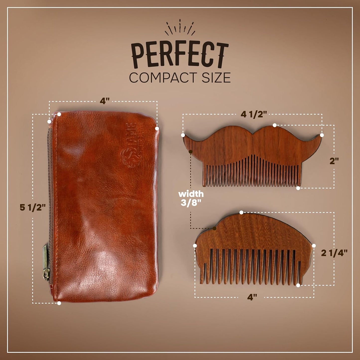2-Piece Prazoli Mens Sandalwood Mustache, Beard & Hair Comb - Funny, Unique & Cool Gifts Ideas for Husband, Boyfriend, Dad & Man Anniversary | Fine Tooth Hair Care Grooming Set Kit | Mini Small Pocket