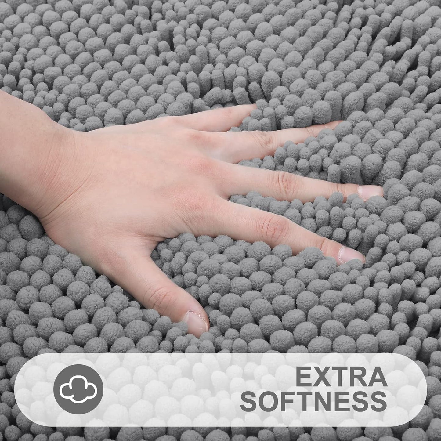 Grandaily Chenille Striped Bathroom Rugs 40x32, Extra Thick and Absorbent Bath Mats, Non-Slip Soft Plush Shaggy Shower Carpet, Machine Wash Dry, Bath Rug for Bathroom, Dark Gray