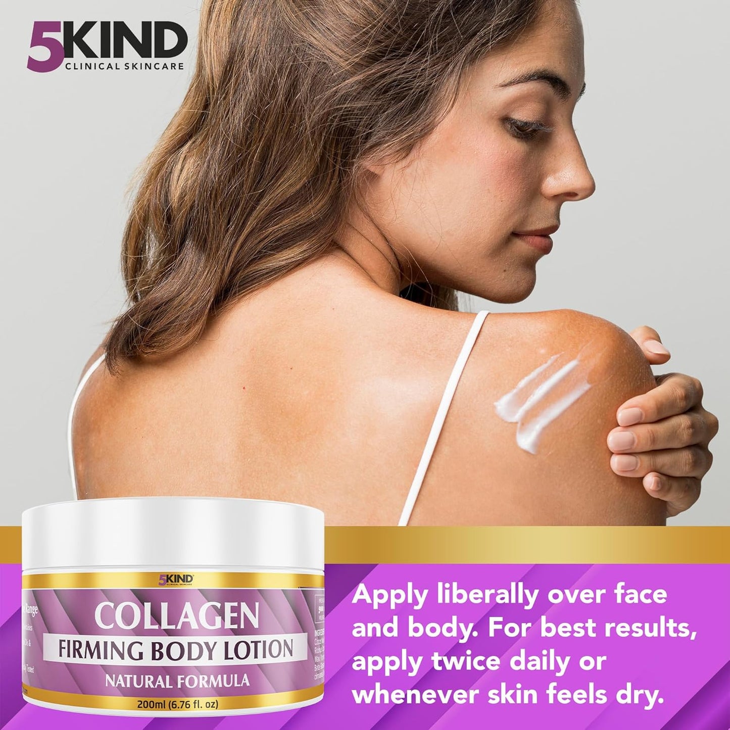 Collagen Cream 6.76 Fl Oz- Natural Collagen Body Lotion for Firmer & Conditioned Skin - Crepe Skin Firming Cream - Collagen Lotion for Women & Men - Crepey skin repair treatment by 5kind