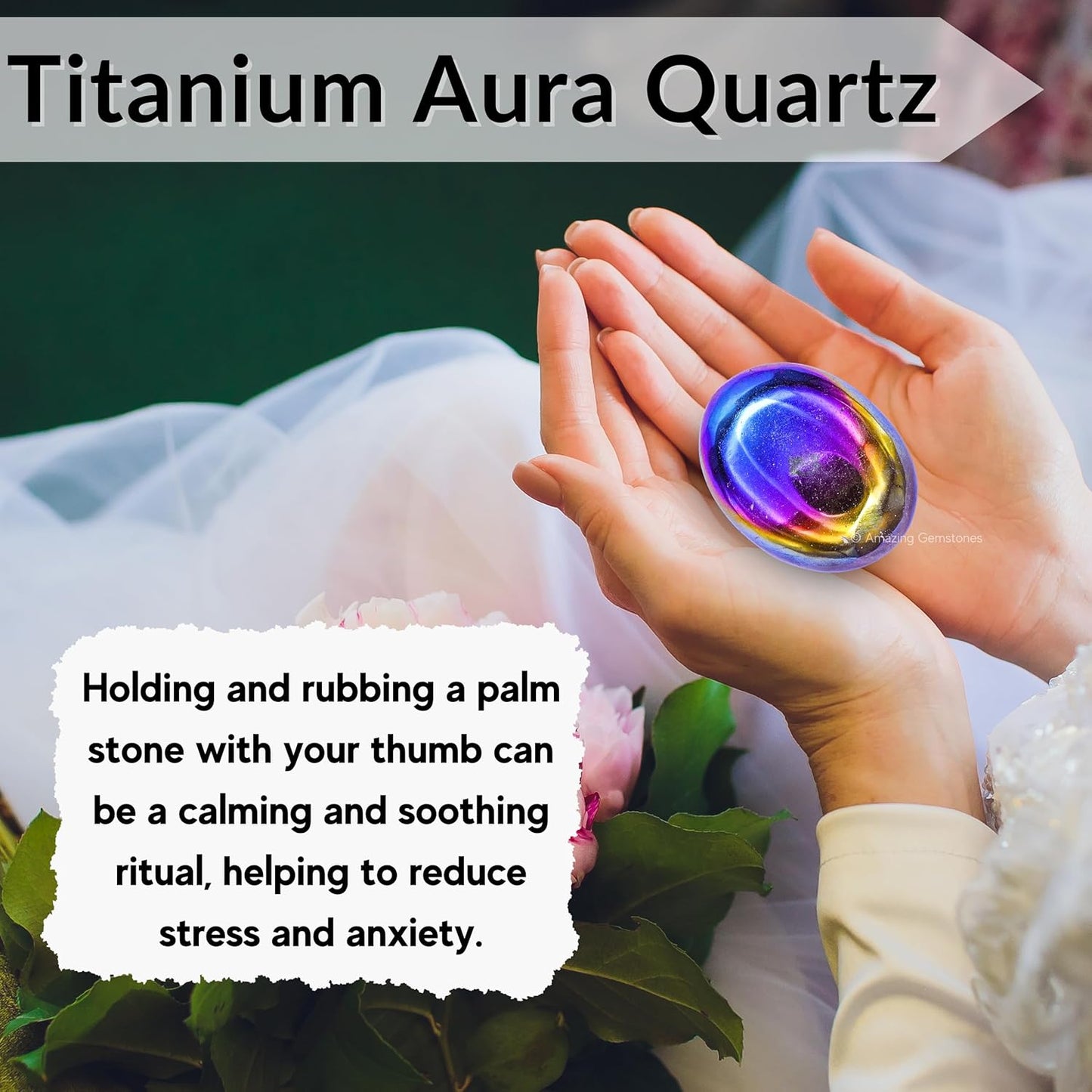 Amazing Gemstone Titanium Aura Quartz Crystals and Healing Stones - Large Palm Stone Crystals for Good Luck, Positive Energy, Meditation - Unique Stocking Stuffers and Birthday Gifts