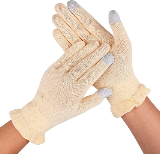 Cotton Moisturizing Gloves Overnight Hand Beauty Gloves Touchscreen Sleeping Gloves (XS-Beige, Count, 2)