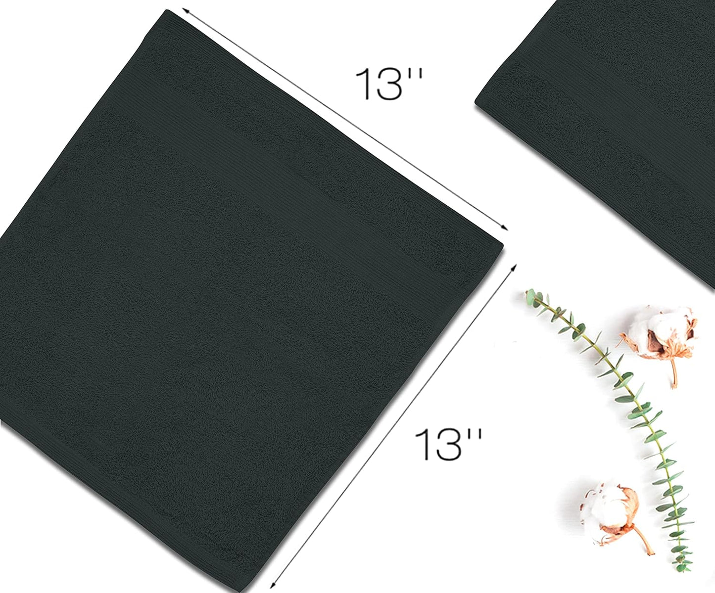 Premium Wash Cloths Pack of 12 (13" x 13") 100% Ring Spun Cotton | Luxury Washcloths | Ultra Soft Face Towels | Highly Absorbent Wash Cloths for face (Black)