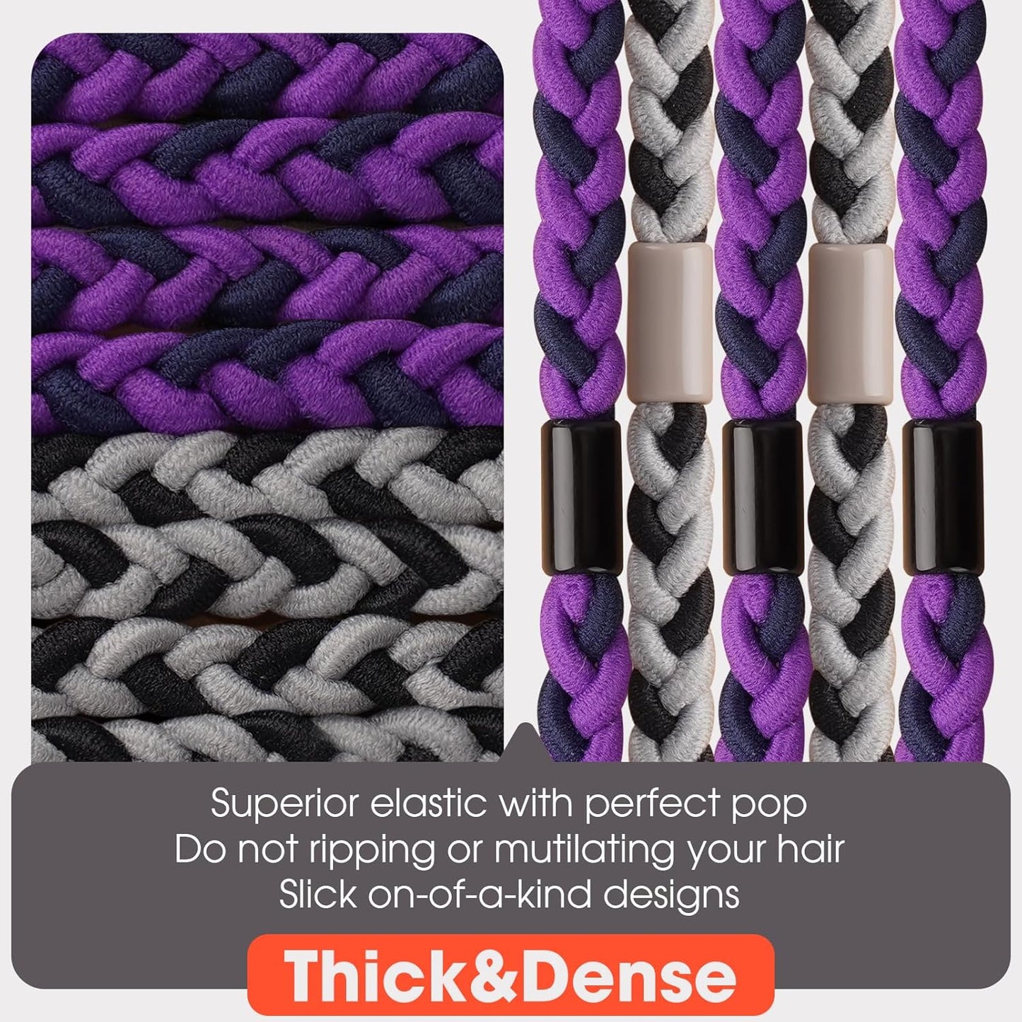 EasYoung 10pcs Braided Men's Hair Ties for Buns, Curly, Thick Dense Hair - Elastic Coils for Men & Women, No Crease