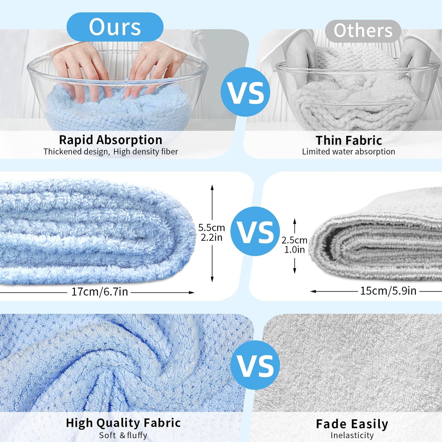 3 Pack Microfiber Hair Towel Wrap for Women 25.4"x9.8", Super Absorbent Hair Towel Wrap, Quick Dry Hair Towels with Button for Curly Hair Anti Frizz (Blue,Green,Gray)