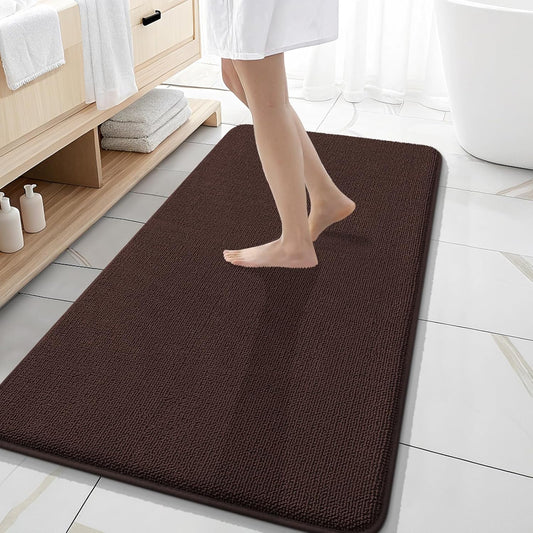 OLANLY Thick Memory Foam Bath Mat Rug 47x20, Extra Soft Absorbent Bathroom Rug, Quick Dry Bath Mats, Non-Slip, Machine Washable Carpet for Bathroom, Tub and Shower, Home Decor Accessories, Brown