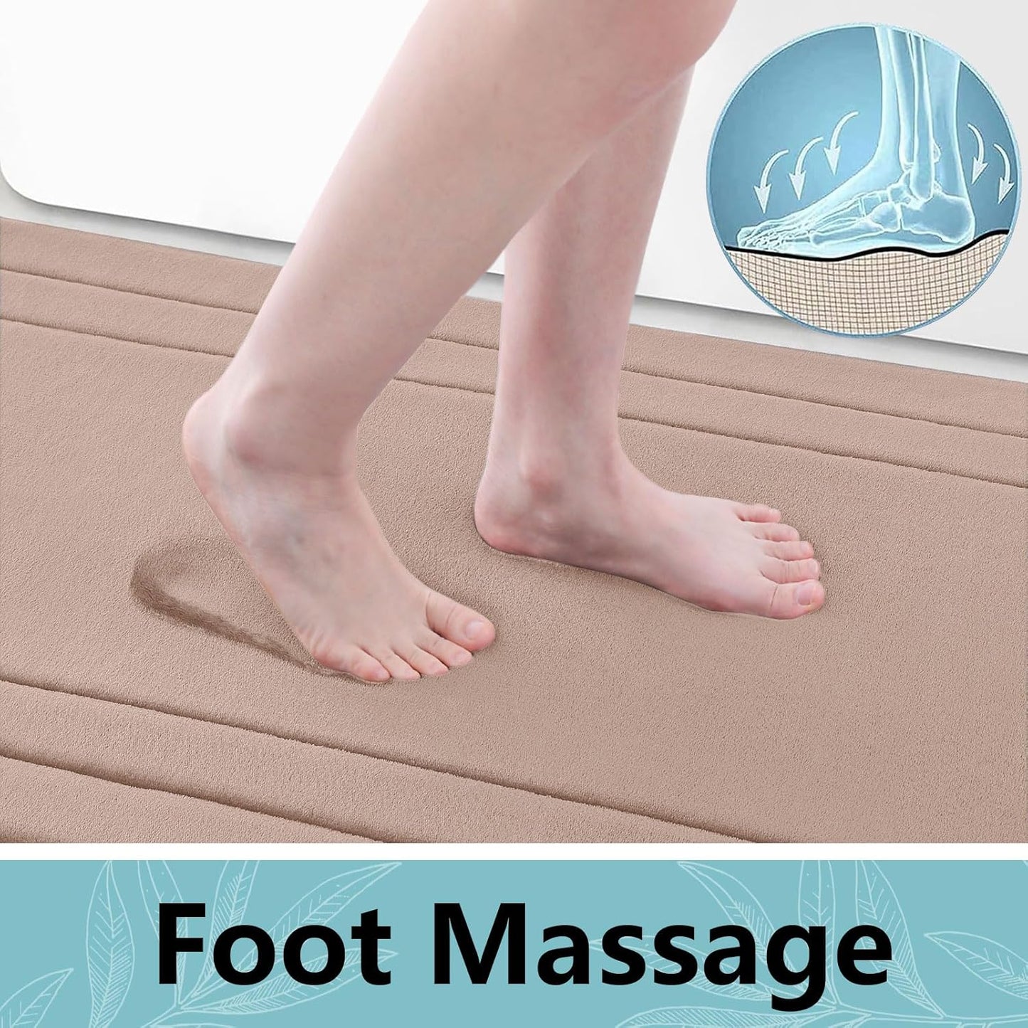 Arotive Memory Foam Bathroom Rug Mat 47x24, Ultra Soft and Absorbent Bath Mat, Machine Wash Dry, Comfortable Bath Rug Carpet for Bathroom Floor, Tub and Shower, Camel