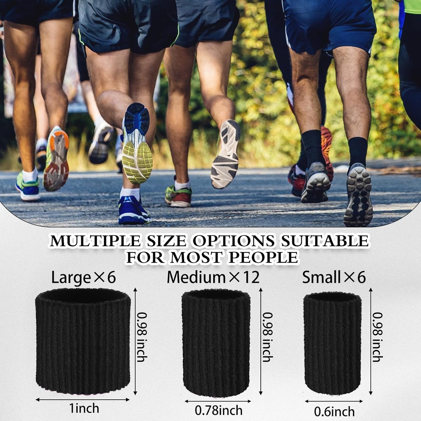 Blulu 24 Pieces Toe Tubes 0.98 Inches Cushion Tube Corn Pads for Toes Sleeves Soft Gel Protectors for Cushions Corns Blisters Calluses 3 Size(Black,Assorted Sizes)