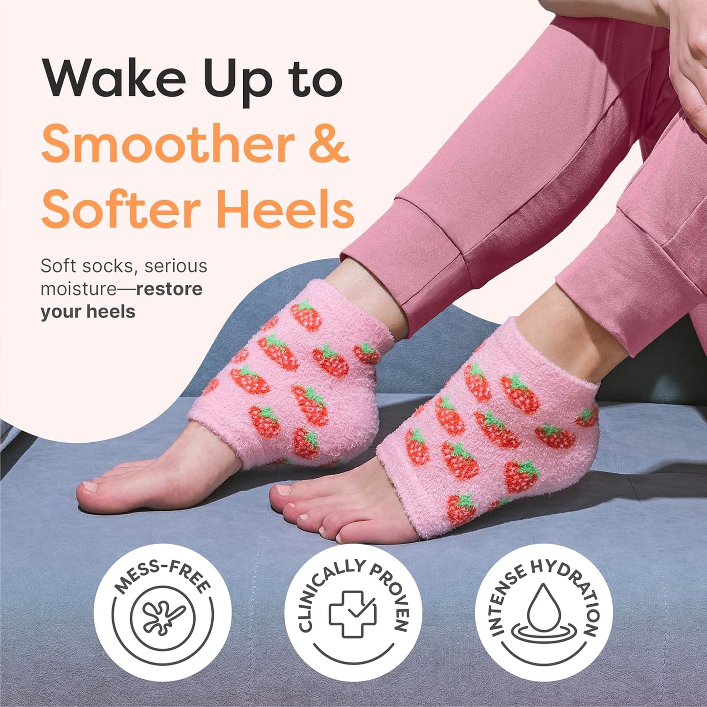 ZenToes Moisturizing Socks for Cracked Heel Treatment - Vitamin E, Olive Oil and Jojoba Oil Infused Heel Socks to Soften and Hydrate (Pink Strawberries, Regular)