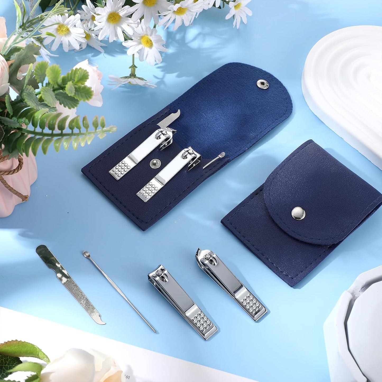 Geosar 50 Set Travel Manicure Kit Nail Clippers Pedicure Professional Nail Care Tools Stainless Steel Grooming Set with Portable Travel Case Gifts for Mother Father(Navy Blue)