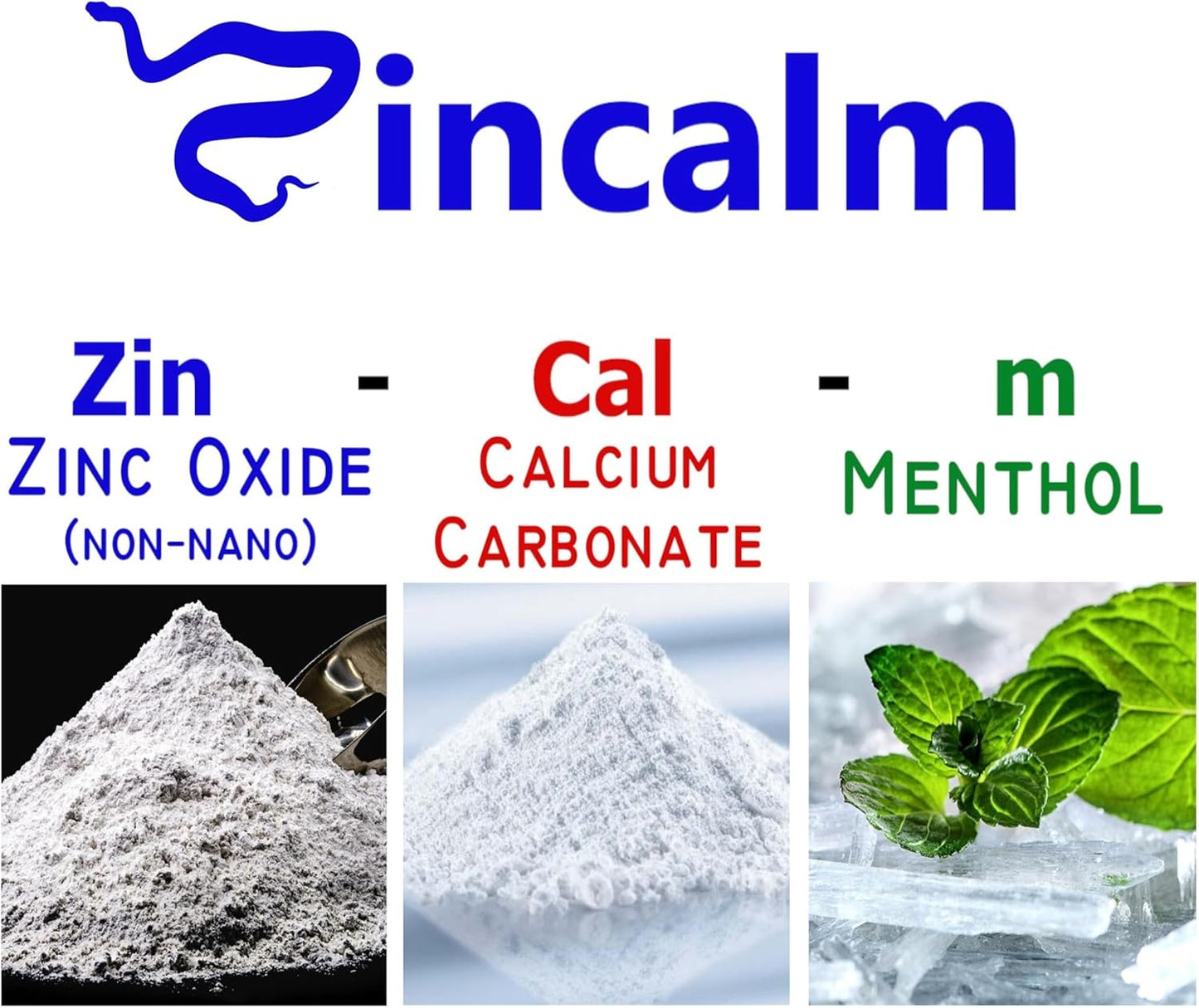 Zincalm All-Natural Body & Foot Powder, Concentrated 50% Zinc, Cornstarch-Free Moisture/Odor Absorbing Anti-Chafing/Friction, Itch Relief Formula for Dry/Cool Skin with Ultra-Pure Calcium & Menthol