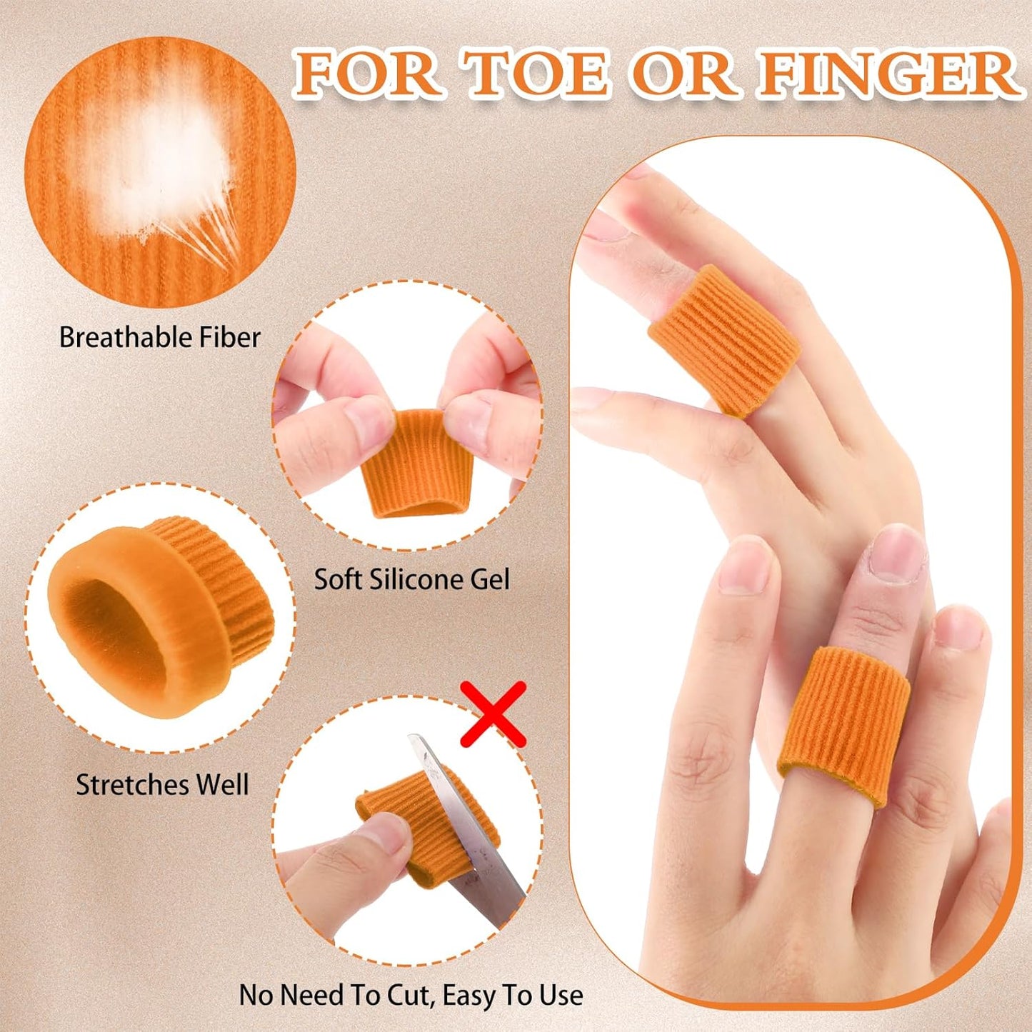 Blulu 24 Pieces Toe Tubes 0.98 Inches Cushion Tube Corn Pads for Toes Sleeves Soft Gel Protectors for Cushions Corns Blisters Calluses 3 Size(Orange,Assorted Sizes)