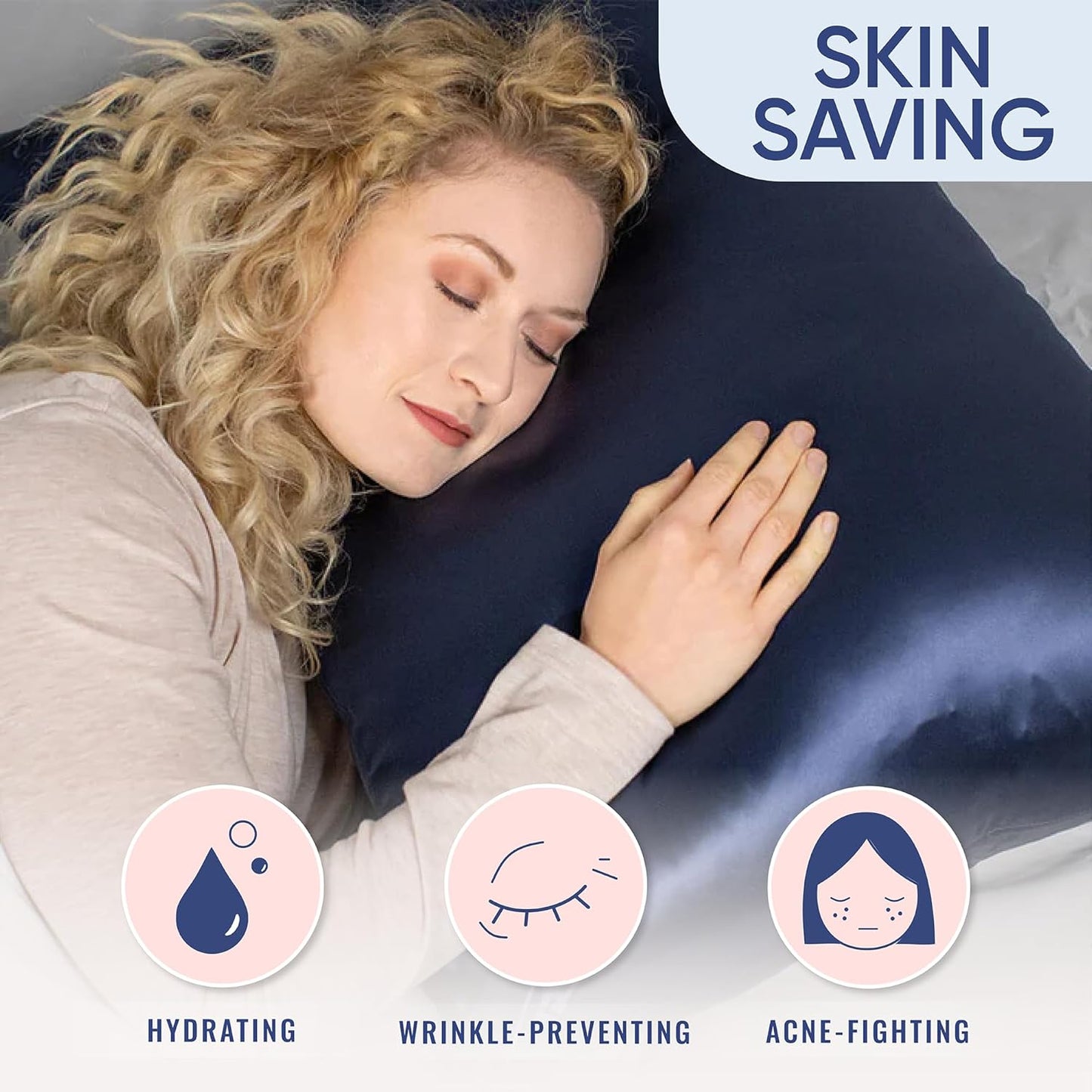 Blissy Silk Pillowcase - 100% Pure Mulberry Silk - 22 Momme 6A High-Grade Fibers - Silk Pillow Cover for Hair & Skin - Regular, Queen & King (Blue, King)