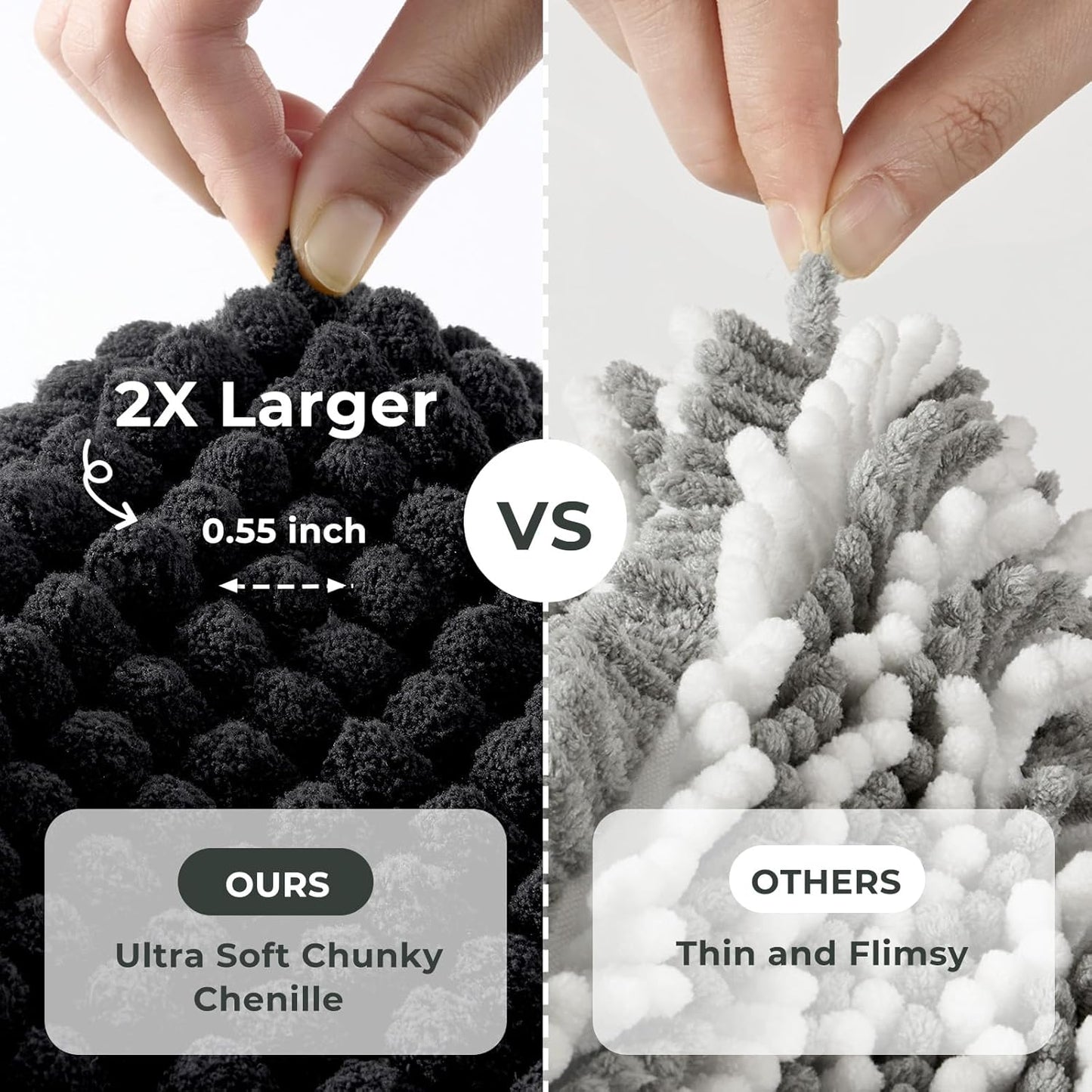 FRESHMINT Thick Chunky Chenille Bathroom Rugs 17"x24", Non Slip Bath Mat for Bathroom Floor, Large Soft Bathroom Decor Accessories, Cute Shower Mat Water Absorbent, Washable, Black