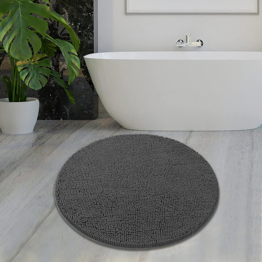 MAYSHINE Round Area Rug Set for Bathroom | Soft Plush Chenille Bath Mat, Water Absorbent Non-Slip Bathroom Rug | Washable Shag Carpet, Bedroom, or Home Décor | 36"x36" (Round) | Charcoal Gray