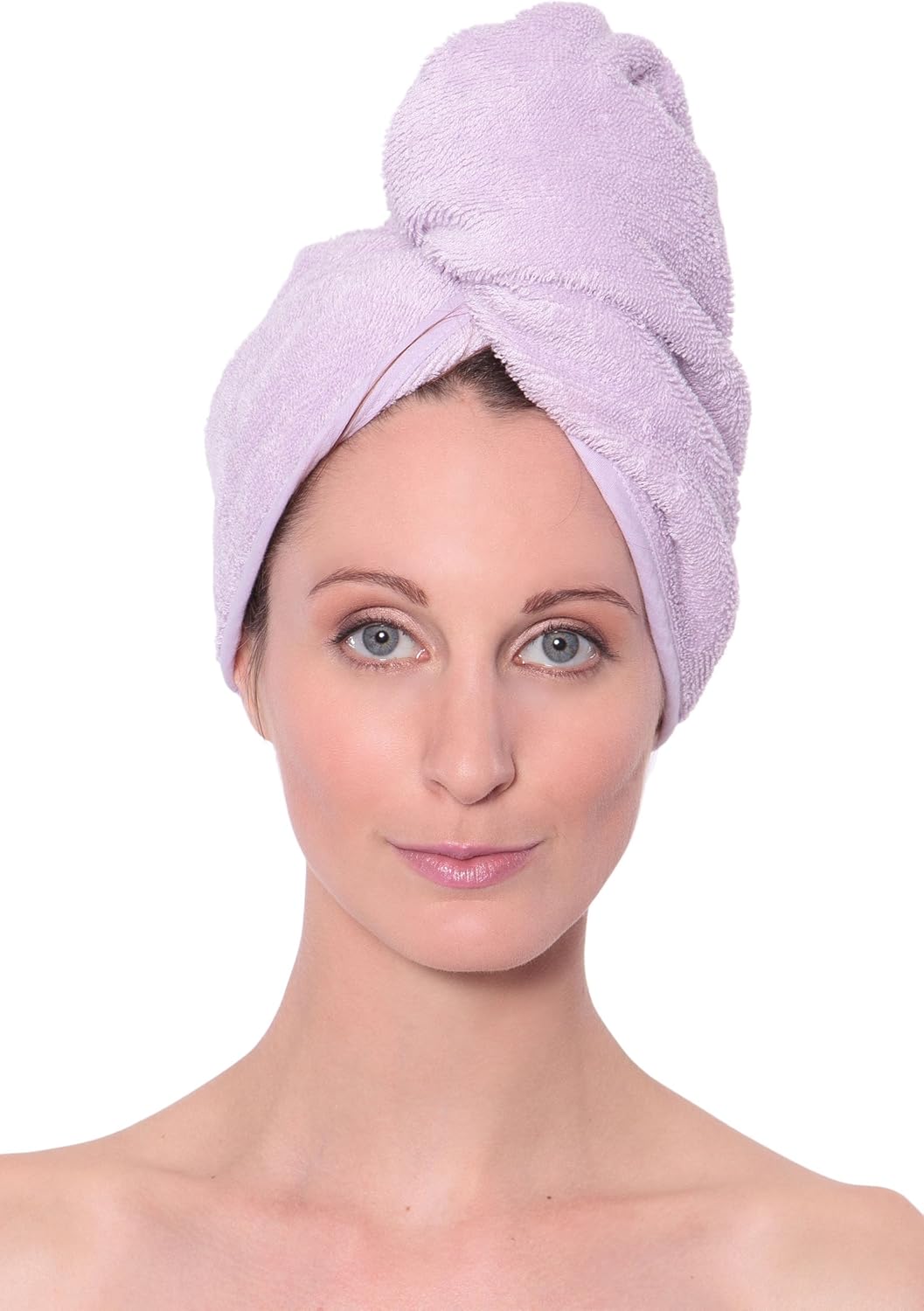Texere Women's Viscose from Bamboo and Cotton Terry Spa Hair Towel - Fast Drying, Absorbent Hair Wrap Twist Turban for Long, Thick, and Curly Hair (Tya, Lavender Fog, U)