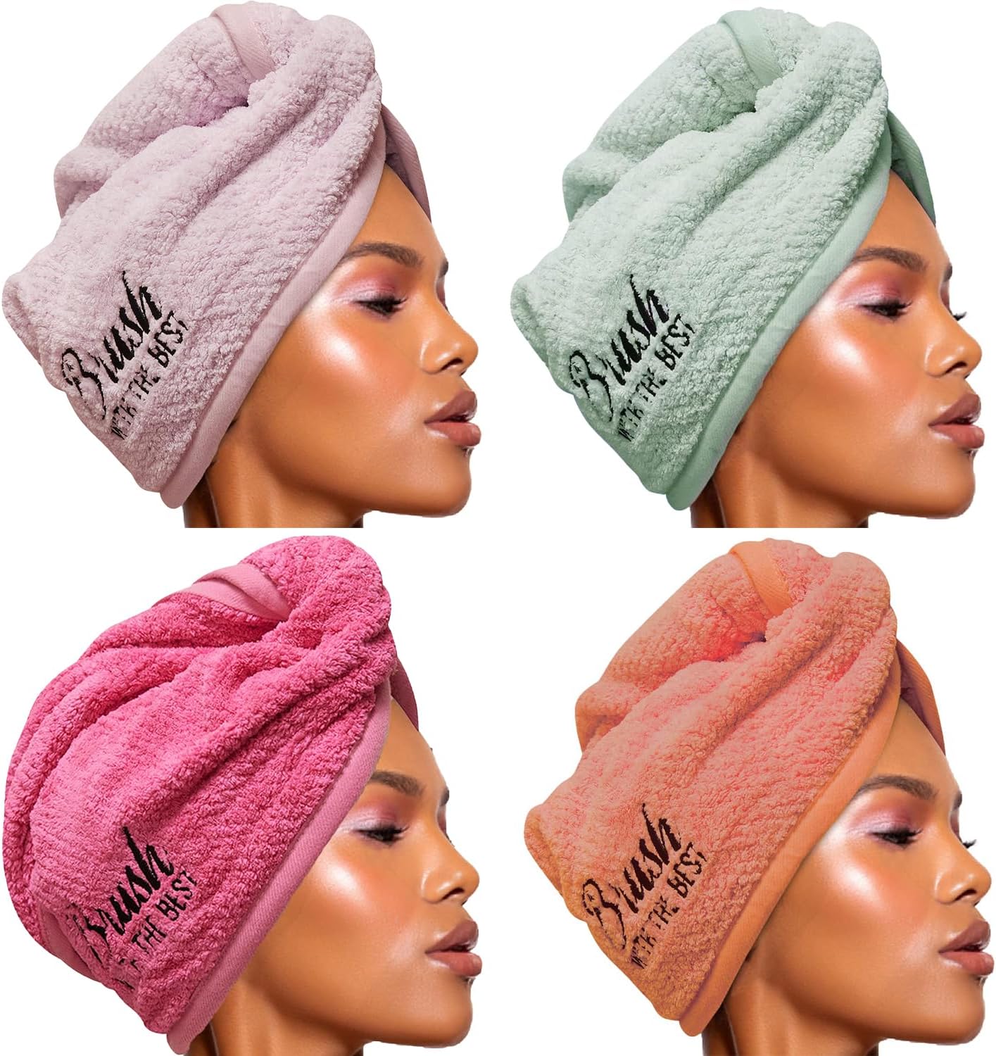 Felicia Leatherwood Microfiber Hair Towel Wrap - Quick Drying, Anti Frizz & Gentle on Hair - Easy to Use, Saves Time, Lightweight & Compact - for Curly, Long & Thick Hair - Multi Colors - 4 Pack