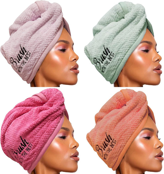 Felicia Leatherwood Microfiber Hair Towel Wrap - Quick Drying, Anti Frizz & Gentle on Hair - Easy to Use, Saves Time, Lightweight & Compact - for Curly, Long & Thick Hair - Multi Colors - 4 Pack