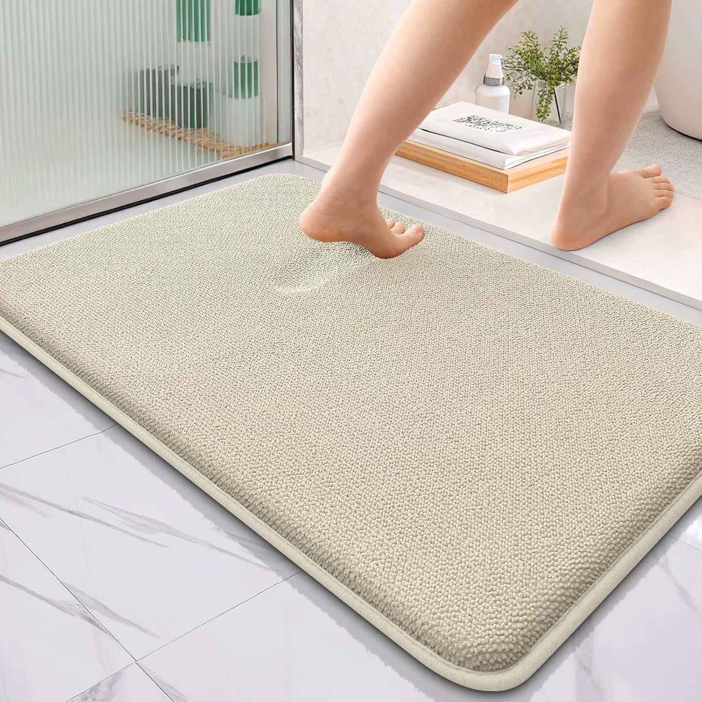 OLANLY Thick Memory Foam Bath Mat Rug 36x24, Extra Soft Absorbent Bathroom Rug, Quick Dry Bath Mats, Non-Slip, Machine Washable Carpet for Bathroom, Tub and Shower, Home Decor Accessories, Sand