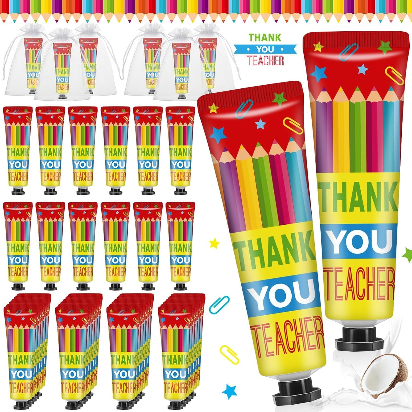 48 Sets Baby Shower Hand Cream Bulk Teacher Gifts Baby Shower Favors Bridal Thank You Hand Cream for Guests Travel Size Lotion with Organza Bags