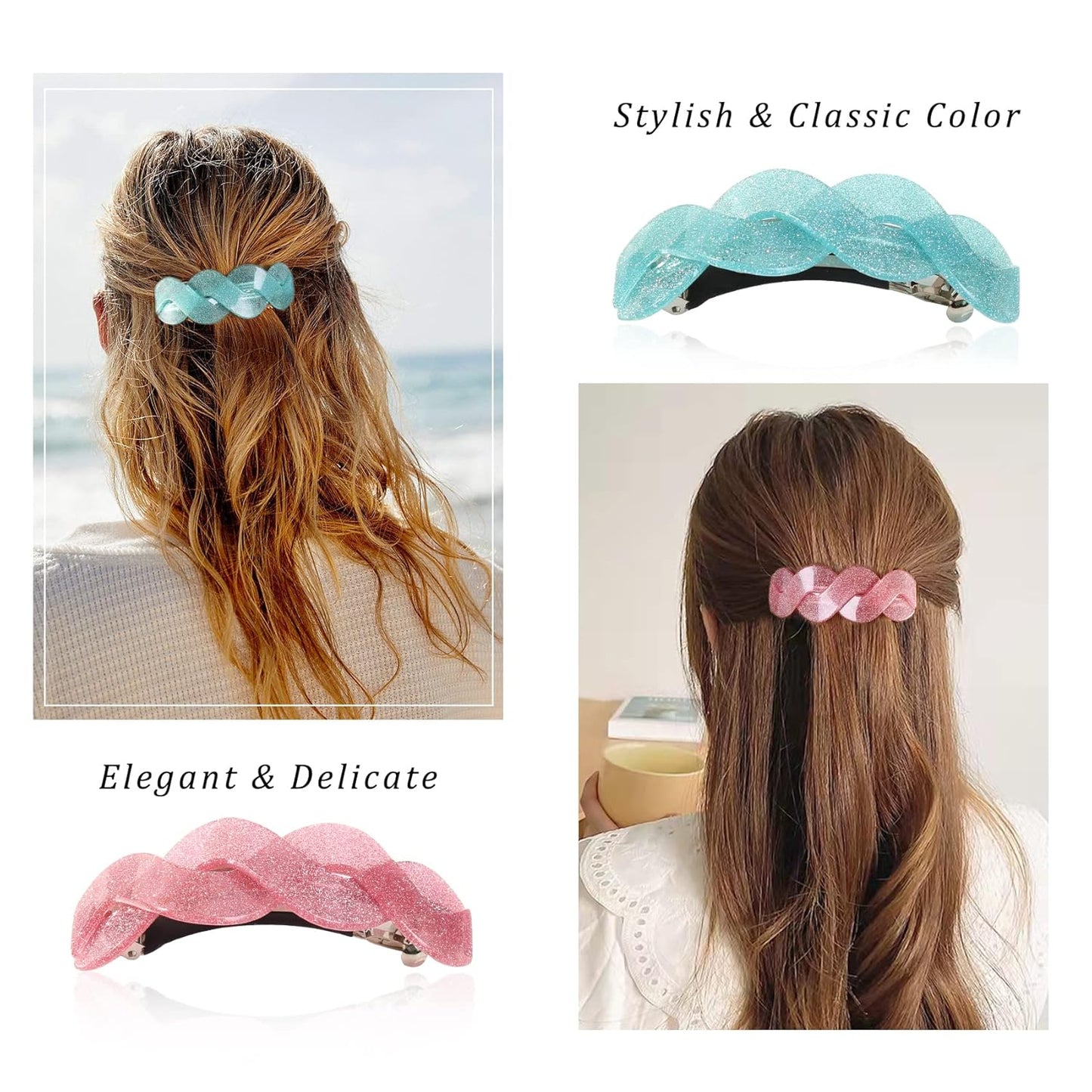 3 Pcs Large Retro Women's Hair Barrettes, French Hair Pins, Thick Hair Clasps and Accessories (fine powder1)