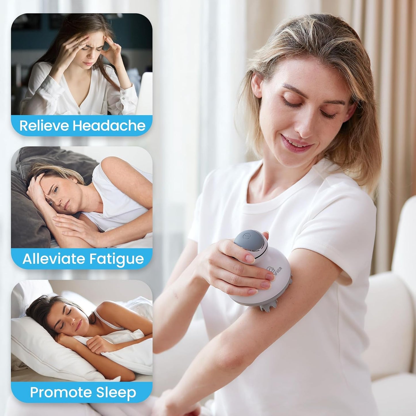 COMFIER Cordless Scalp Massager Hair Growth,Electric Head Massager Scalp Stress Relax with4 Soft Silicone Massage Heads,Waterproof Hair Massager Scalp,Dog&Cat Massager,Gifts for Him Her