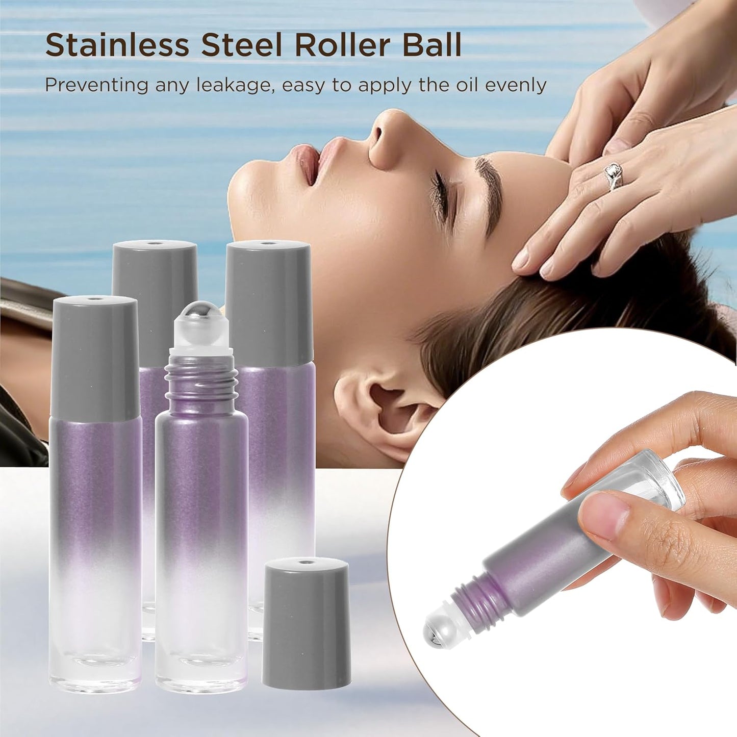 Essential Oil Roller Bottles, 10ml Thick Glass Perfume Roller Bottles with Funnel Opener and Dropper Colored Glass Empty Bottles with Stainless Steel Roller Balls (Grey, 12 Pack)