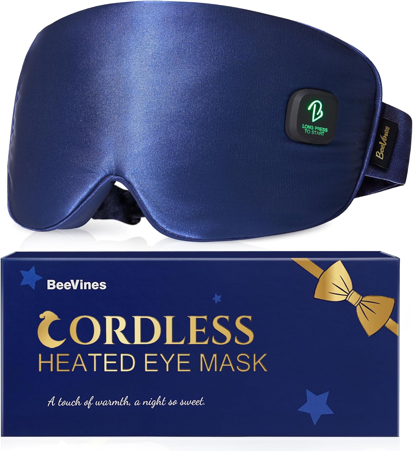 BeeVines Cordless Heated Eye Mask, Electric Heat Eye Masks for Dry Eyes, Light Blocking Warm Compress for Women Men, Rechargeable Eye Warmer with Travel Pouch & Washable Cover(Blue)